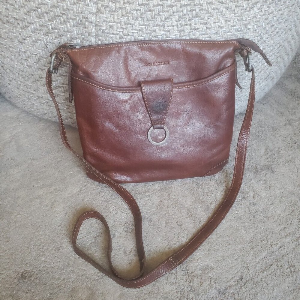 Jack Georges Genuine Leather Crossbody Bag Purse Brown Adjustable Strap